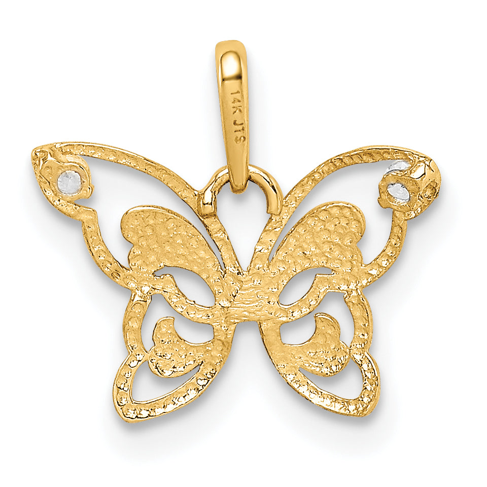 10K Polished CZ Butterfly Pendant