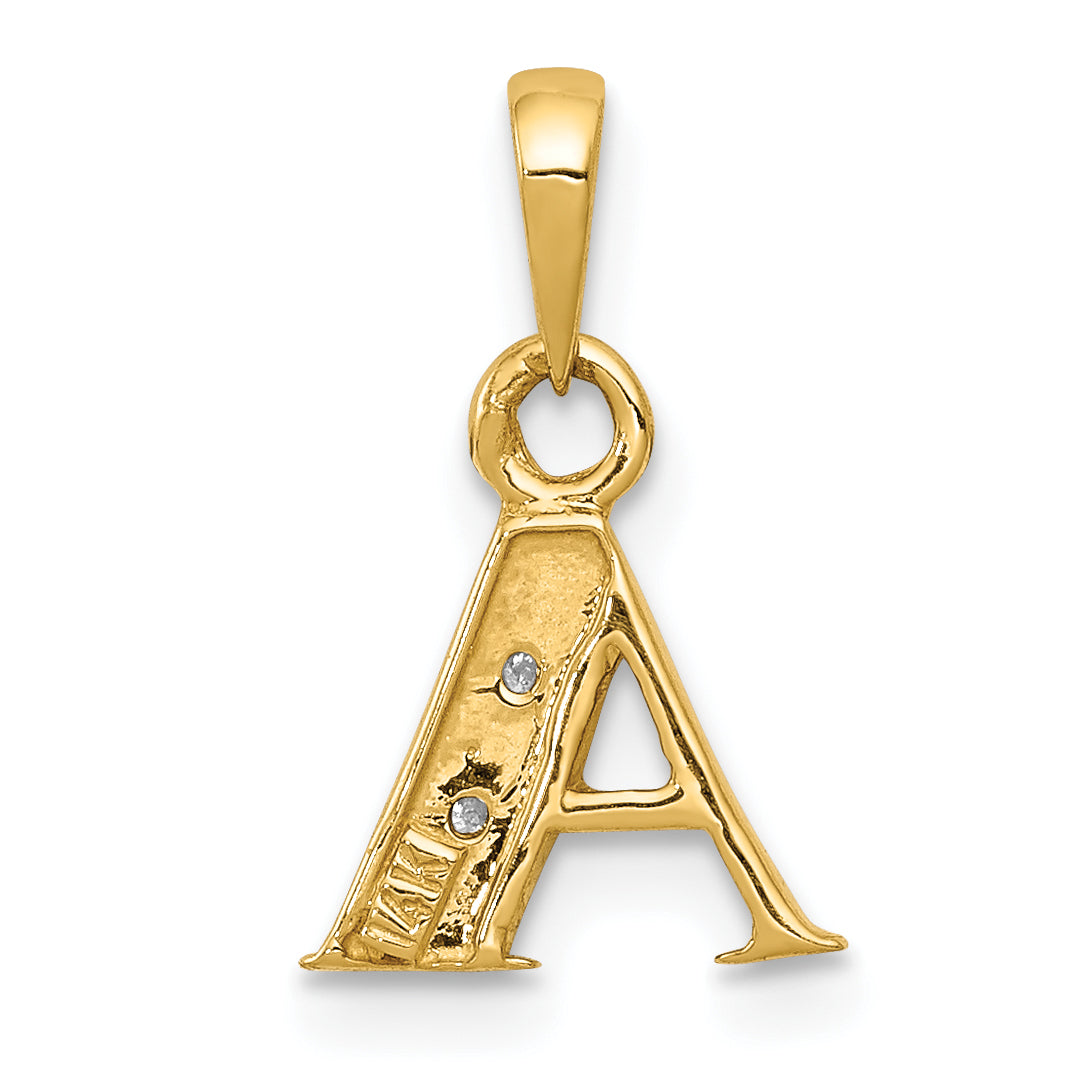 10K and Rhodium Diamond Initial A Pendant