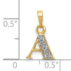10K and Rhodium Diamond Initial A Pendant