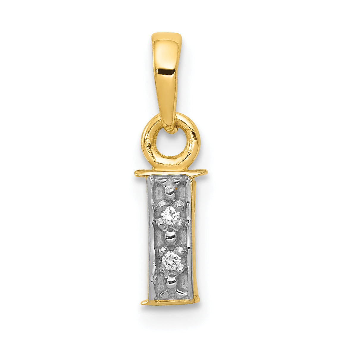 10K and Rhodium Diamond Initial I Charm
