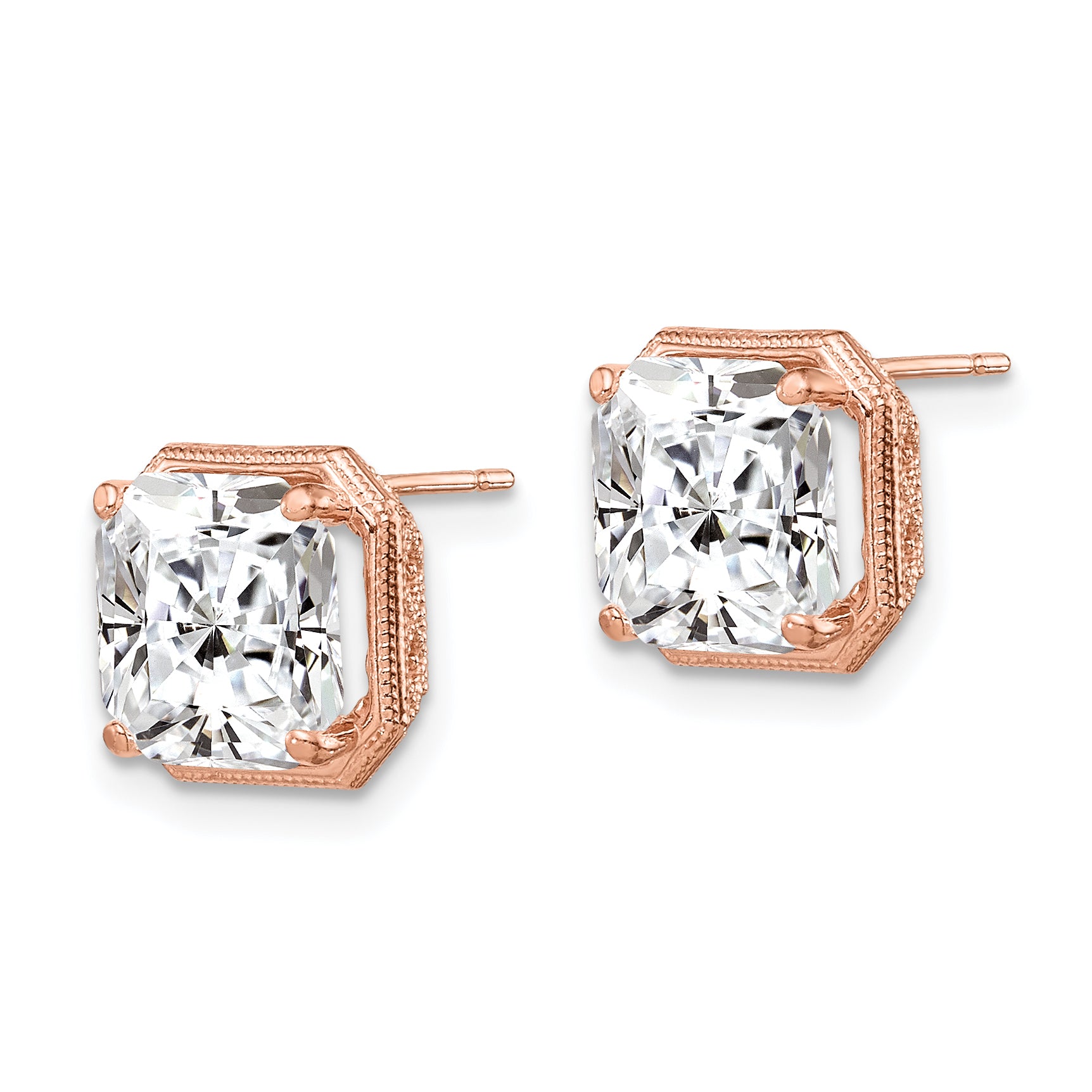 10K Tiara Collection Rose Gold Polished CZ Post Earrings