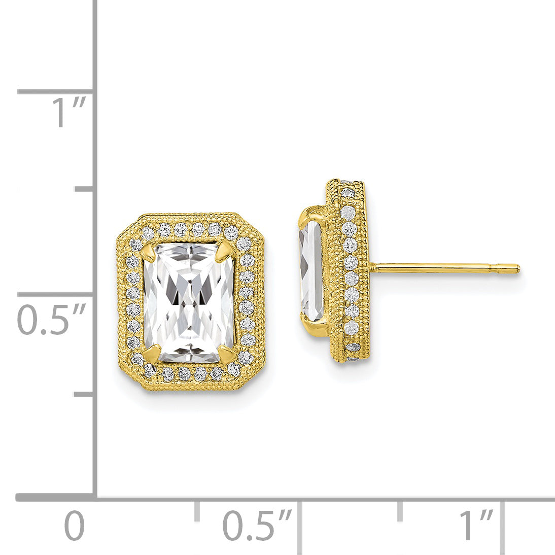 10K Yellow Gold CZ Stud Earrings with Polished Finish and 60-Stone Accents Secondary image