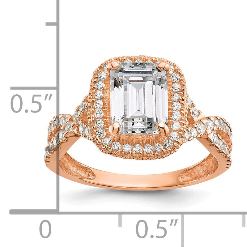 10K Tiara Collection Rose Gold Polished CZ Ring