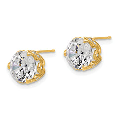 10K Gold Polished CZ Stud Earrings with Clear Round Stones Elegant Design
