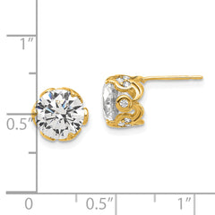 10K Gold Polished CZ Stud Earrings with Clear Round Stones Elegant Design