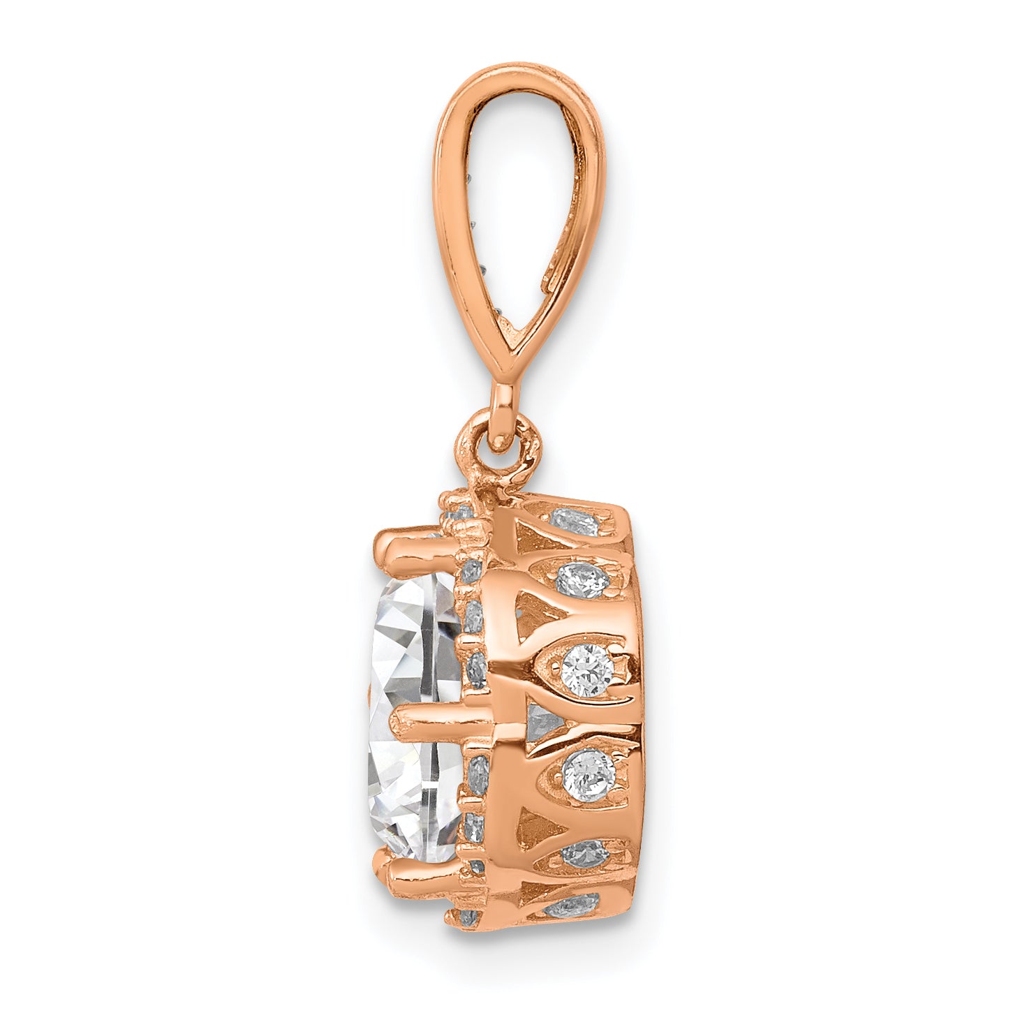 10K Rose Gold CZ Pendant with Polished Finish & Prong Set Stones Secondary image