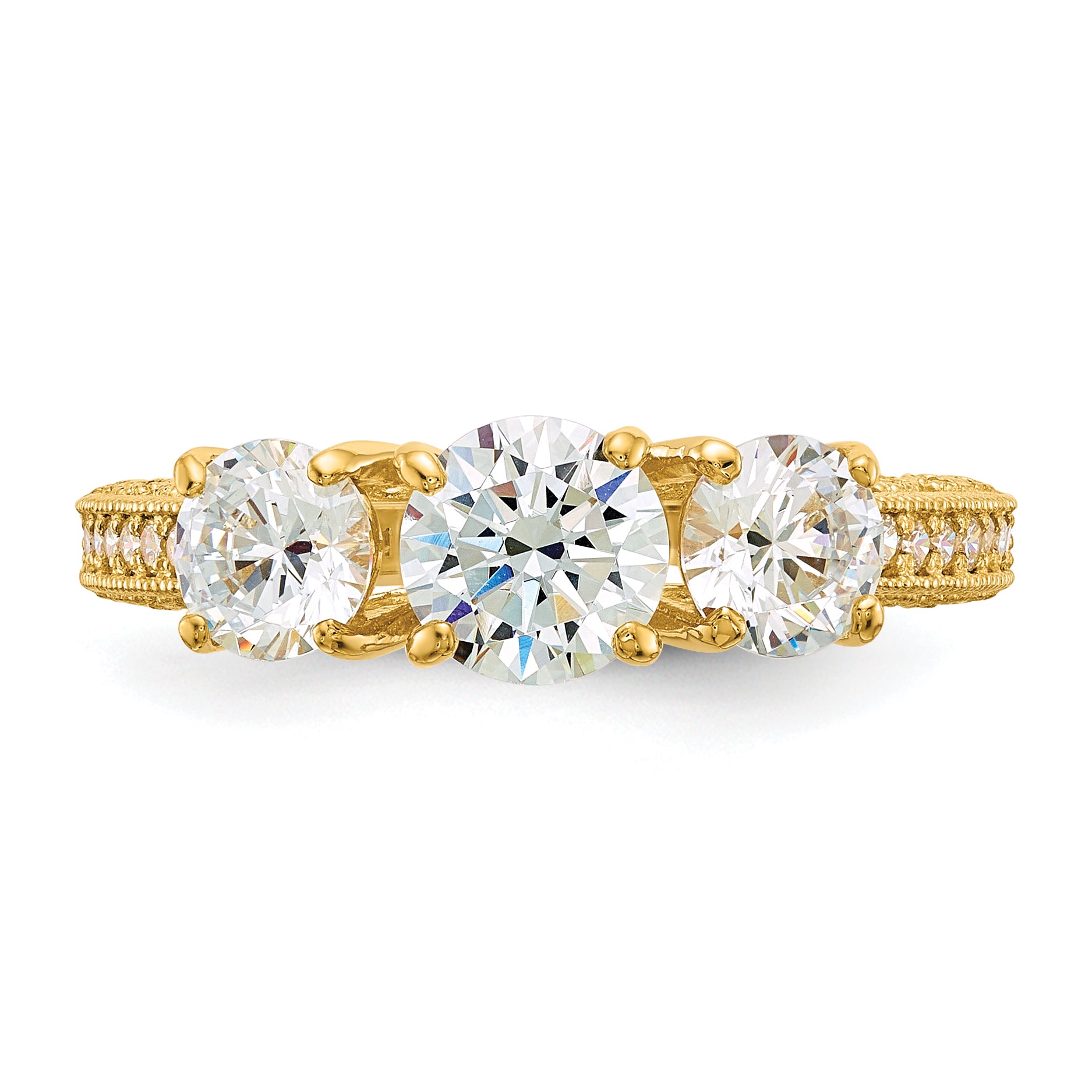 10K Tiara Collection Polished 3 Stone CZ Ring