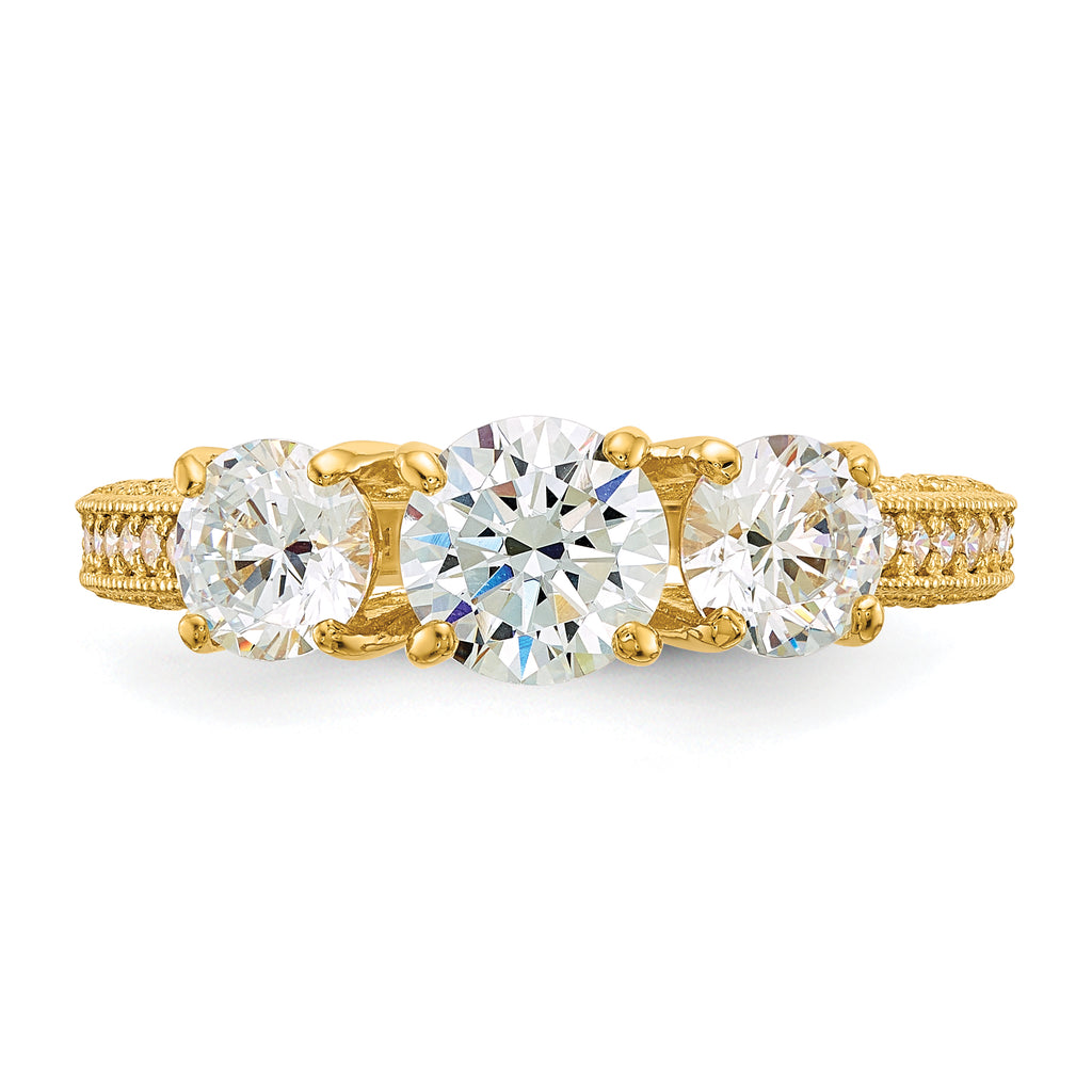 10K Tiara Collection Polished 3 Stone CZ Ring