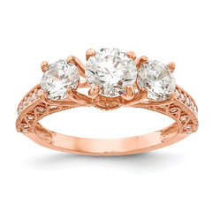 10K Tiara Collection Rose Gold Polished 3 Stone CZ Ring