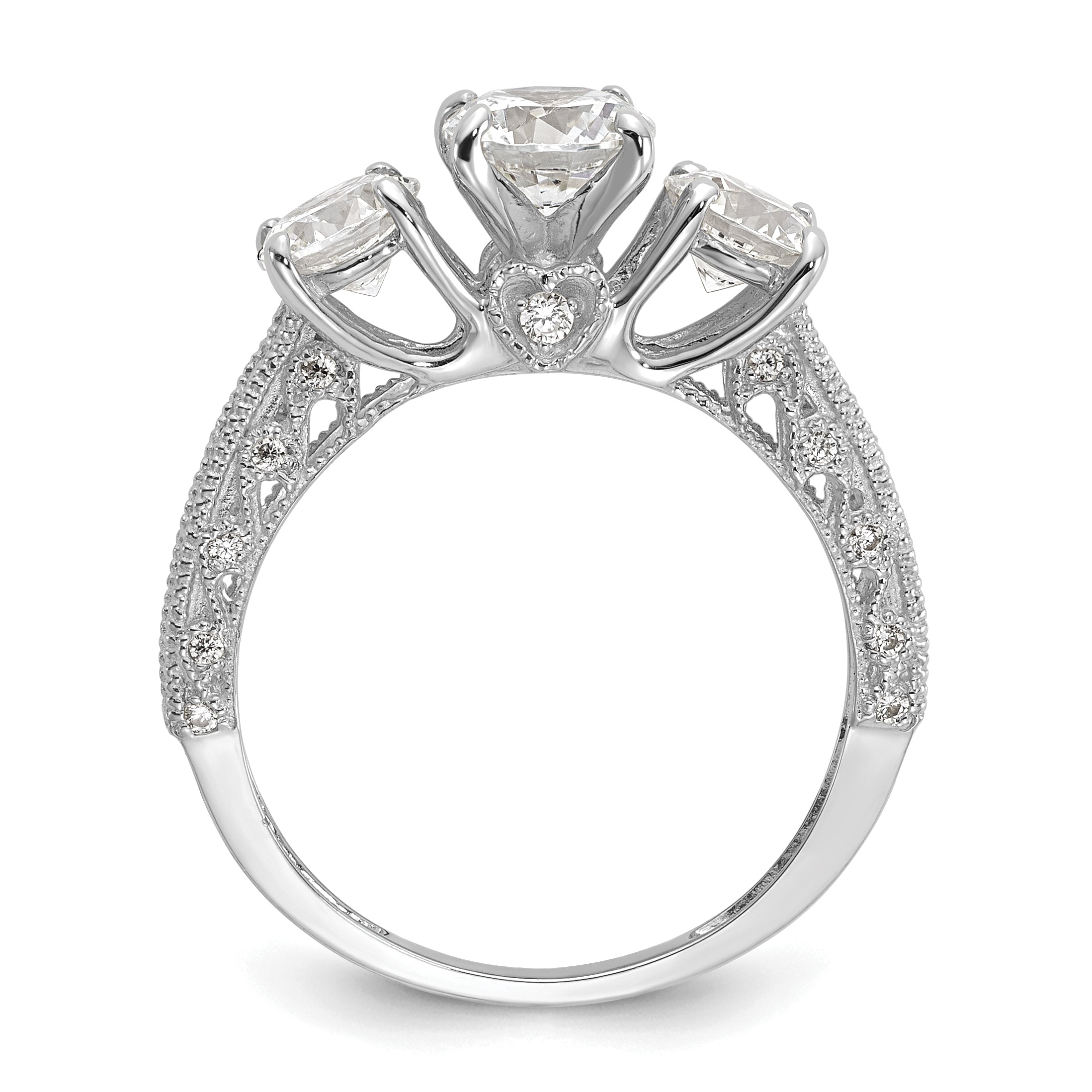 10K Tiara Collection White Gold Polished 3 Stone CZ Ring Secondary image