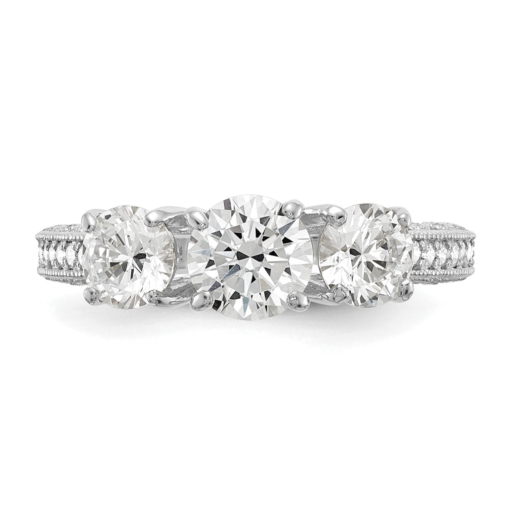 10K Tiara Collection White Gold Polished 3 Stone CZ Ring