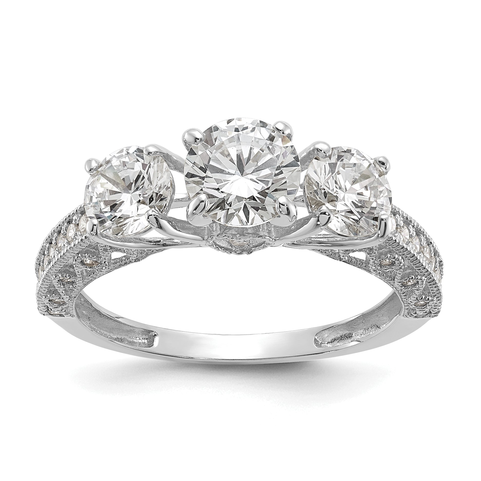 10K Tiara Collection White Gold Polished 3 Stone CZ Ring Main image