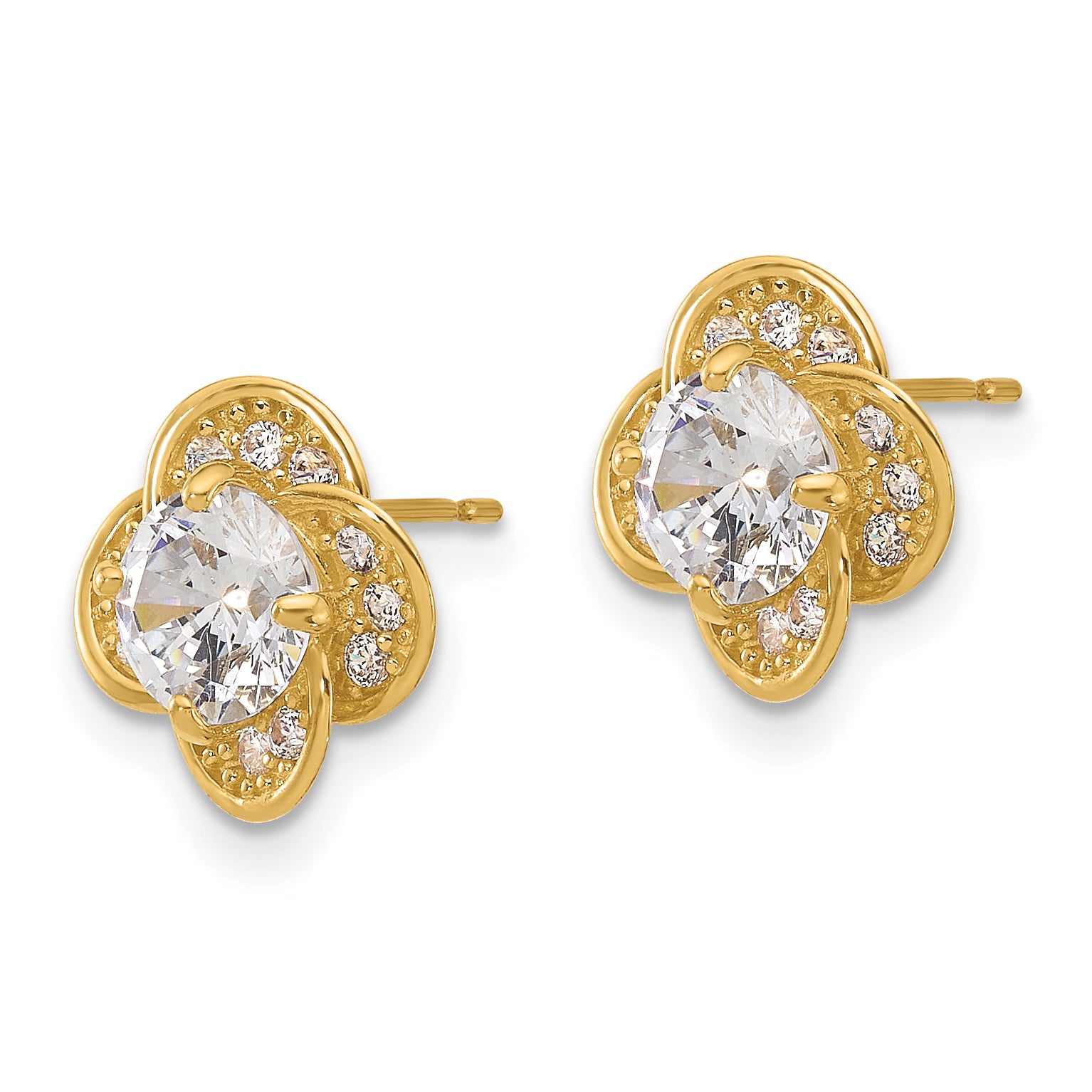 10K Gold Polished CZ Stud Earrings with Elegant Prong Setting Secondary image