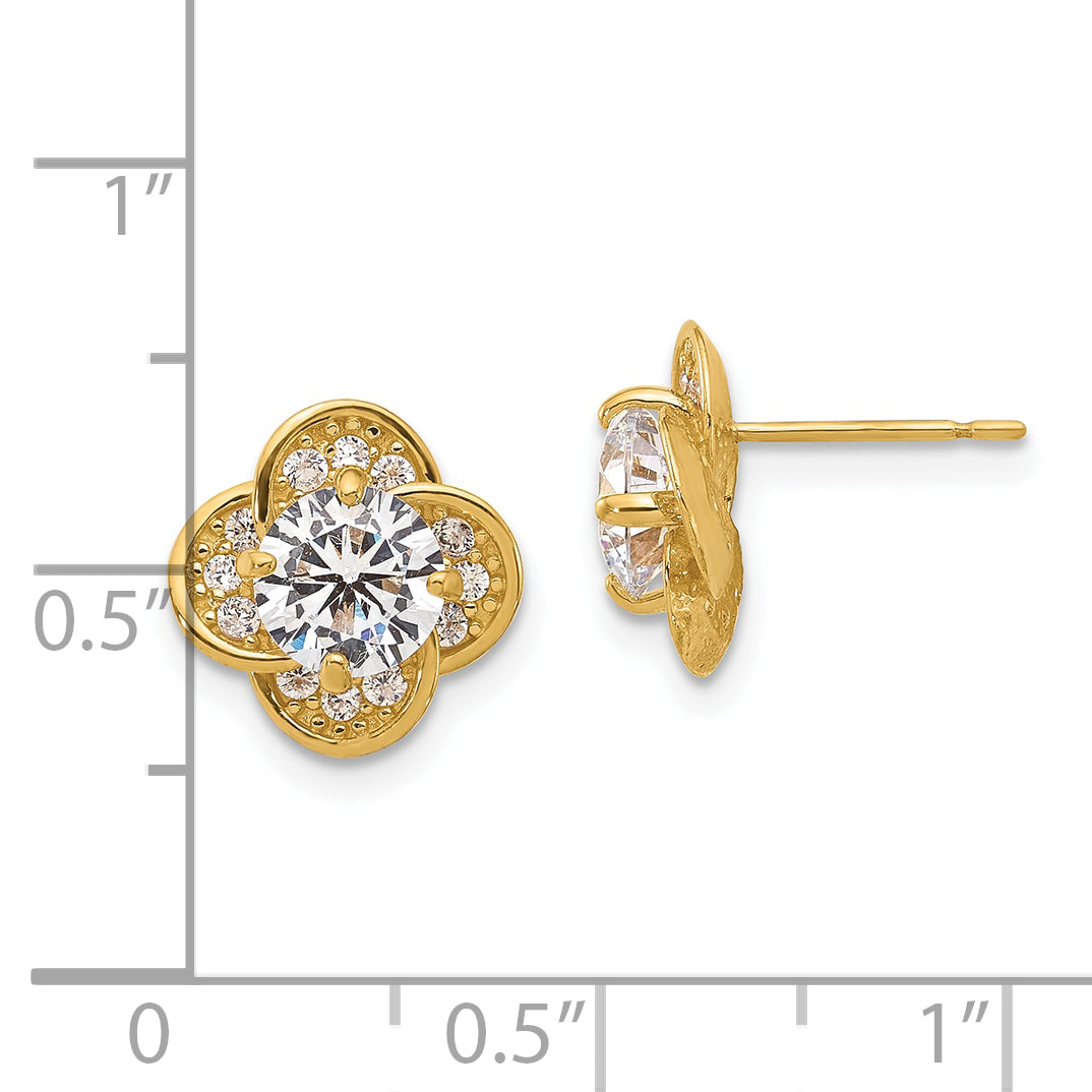 10K Gold Polished CZ Stud Earrings with Elegant Prong Setting