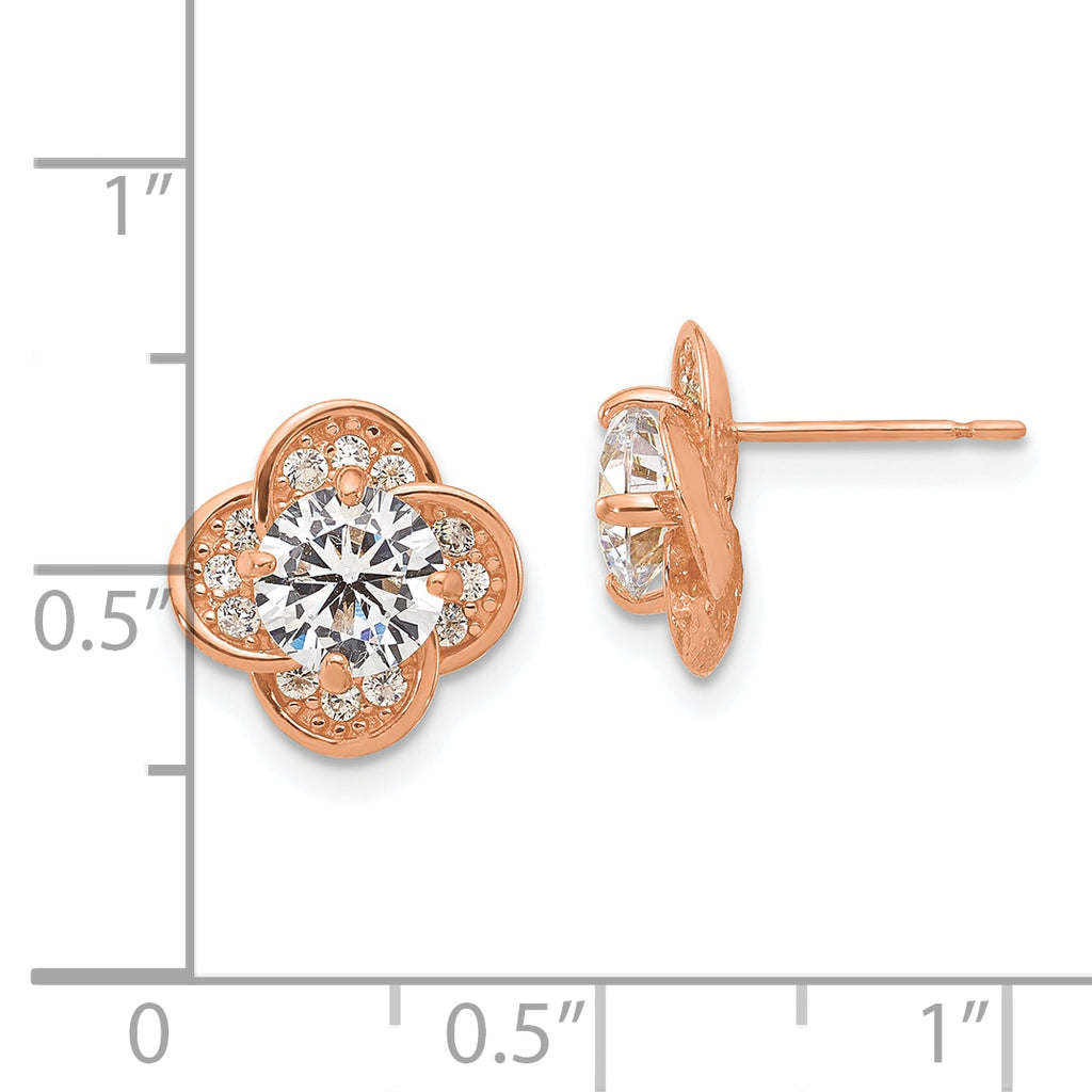 10K Rose Gold CZ Stud Earrings with Polished Finish and Prong Setting