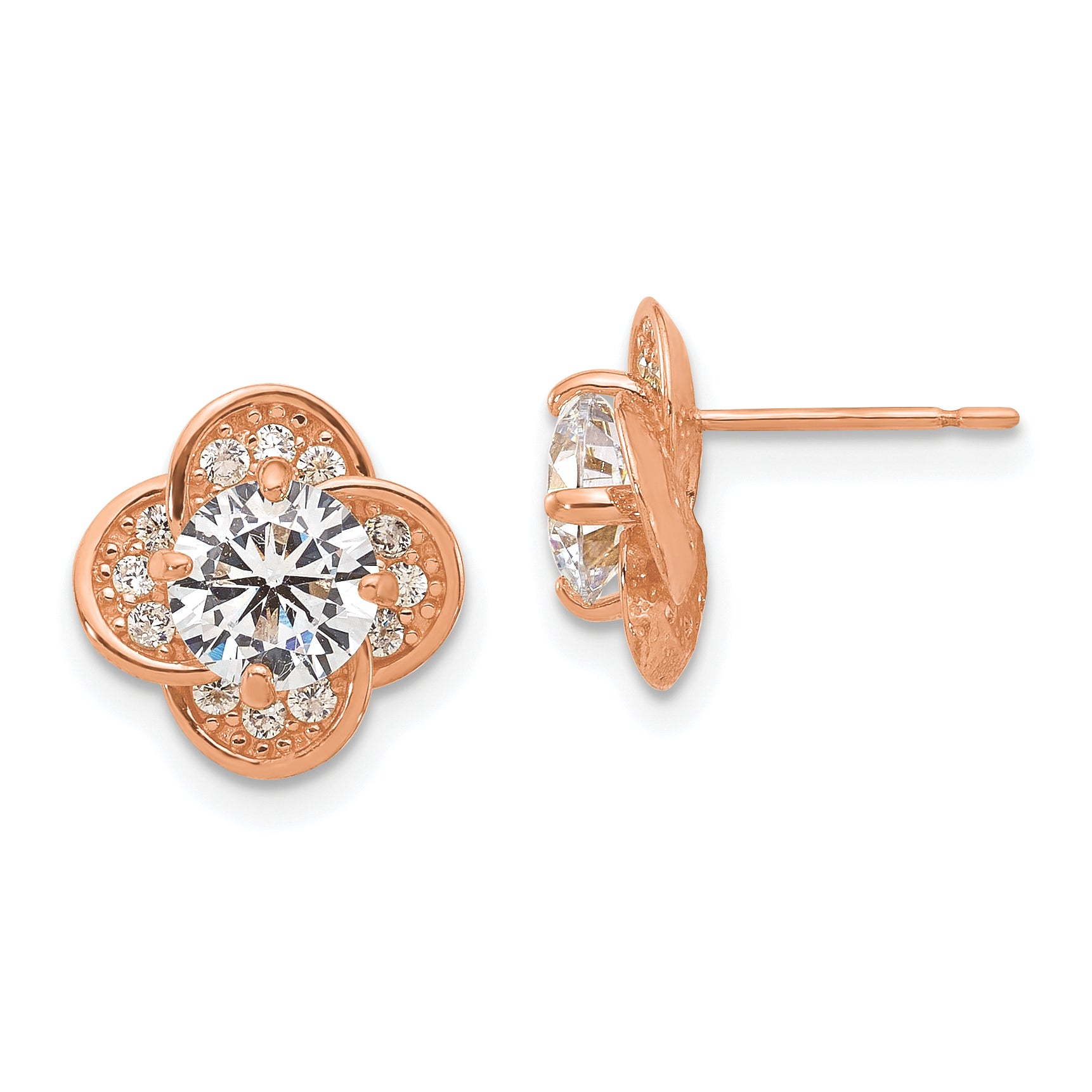 10K Tiara Collection Rose Gold Polished CZ Post Earrings Main image