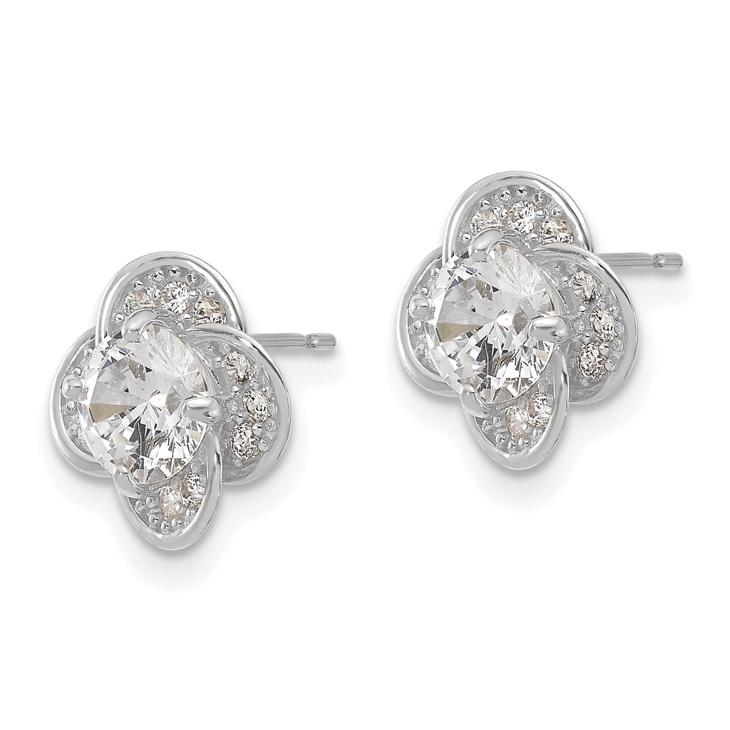 10K White Gold CZ Stud Earrings with Polished Finish and Rhodium Plating