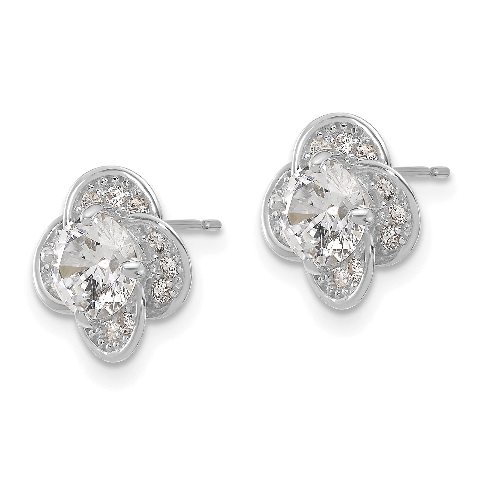 10K White Gold CZ Stud Earrings with Polished Finish and Rhodium Plating