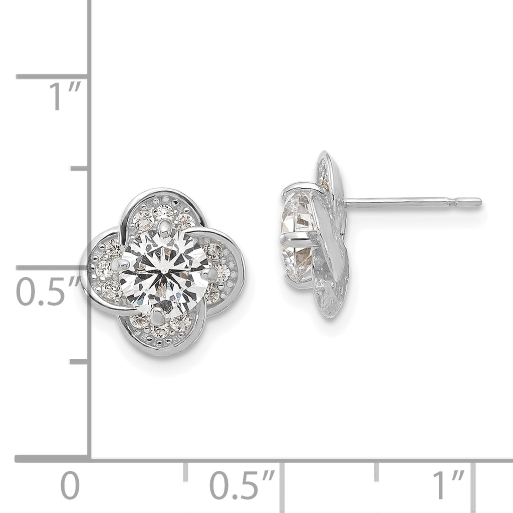 10K White Gold CZ Stud Earrings with Polished Finish and Rhodium Plating
