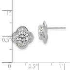10K White Gold CZ Stud Earrings with Polished Finish and Rhodium Plating