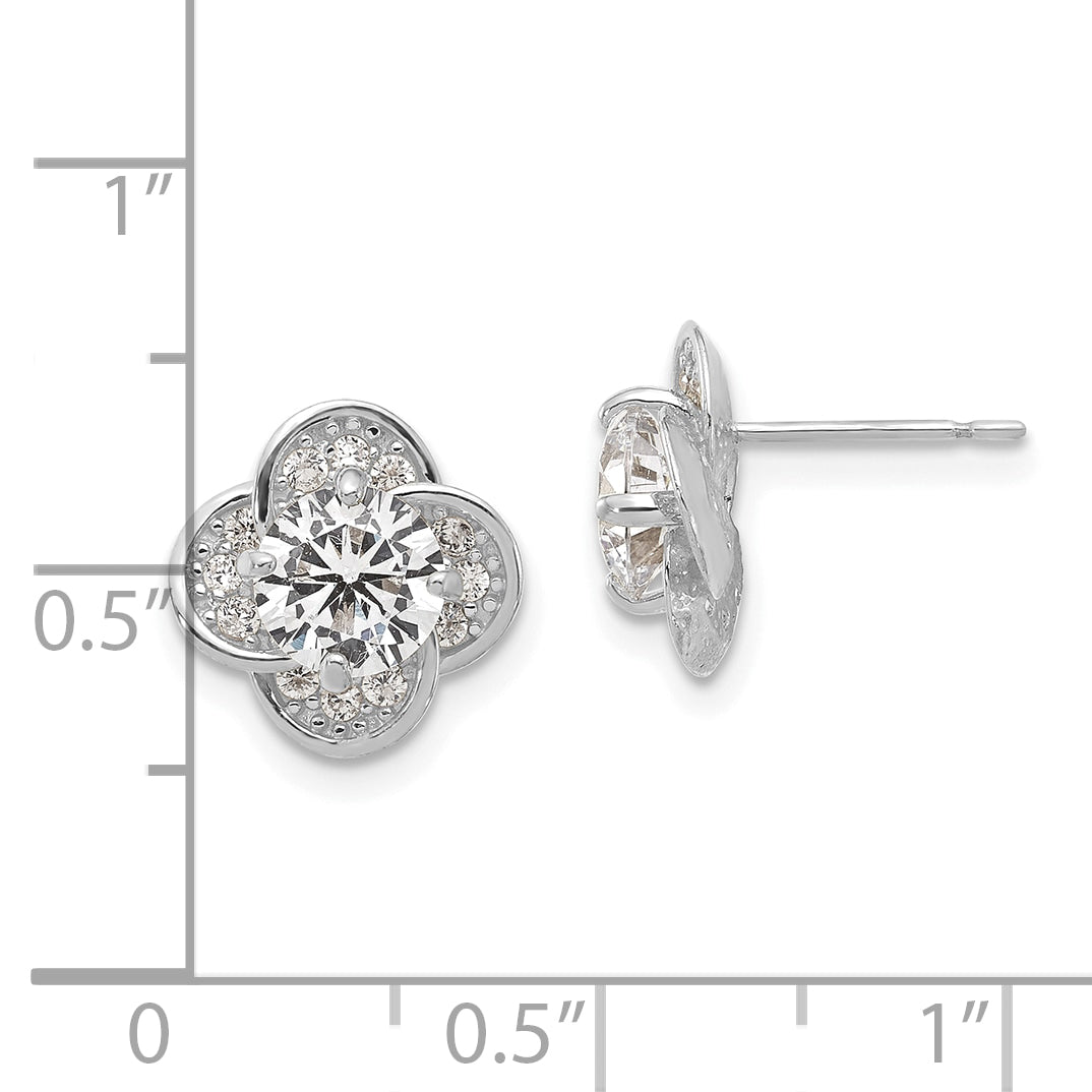 10K White Gold CZ Stud Earrings with Polished Finish and Rhodium Plating