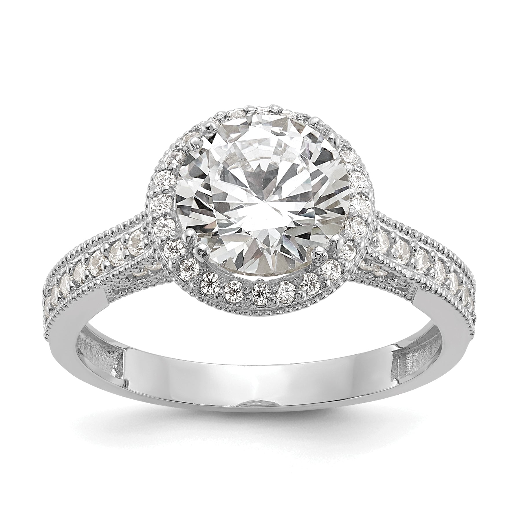10K Tiara Collection White Gold Polished CZ Ring Main image