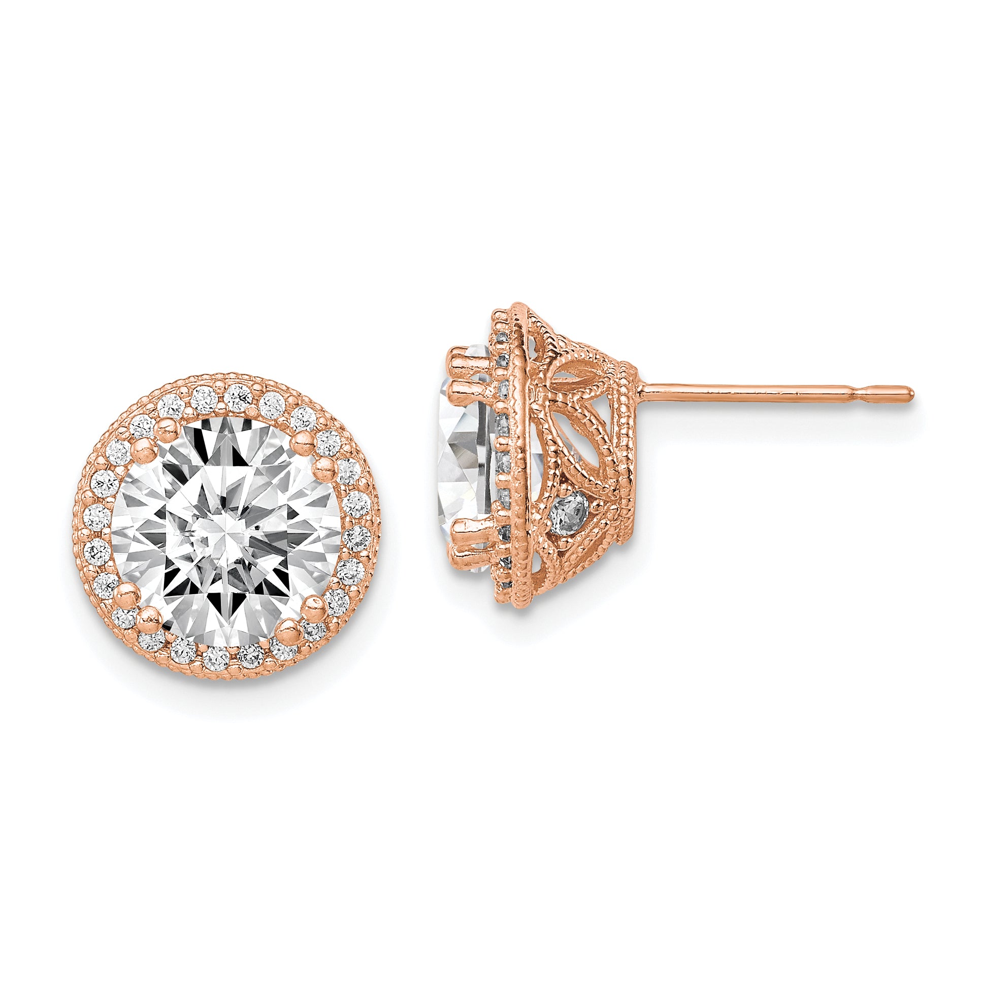 10K Tiara Collection Rose Gold Polished CZ Post Earrings Main image