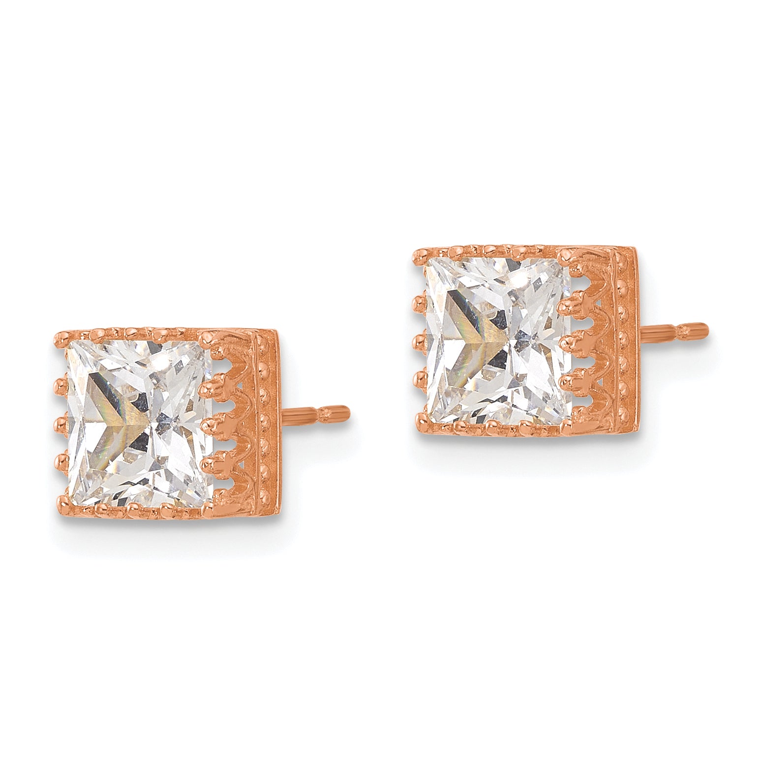 10k Tiara Collection 7mm Rose Gold Polished Square CZ Earrings