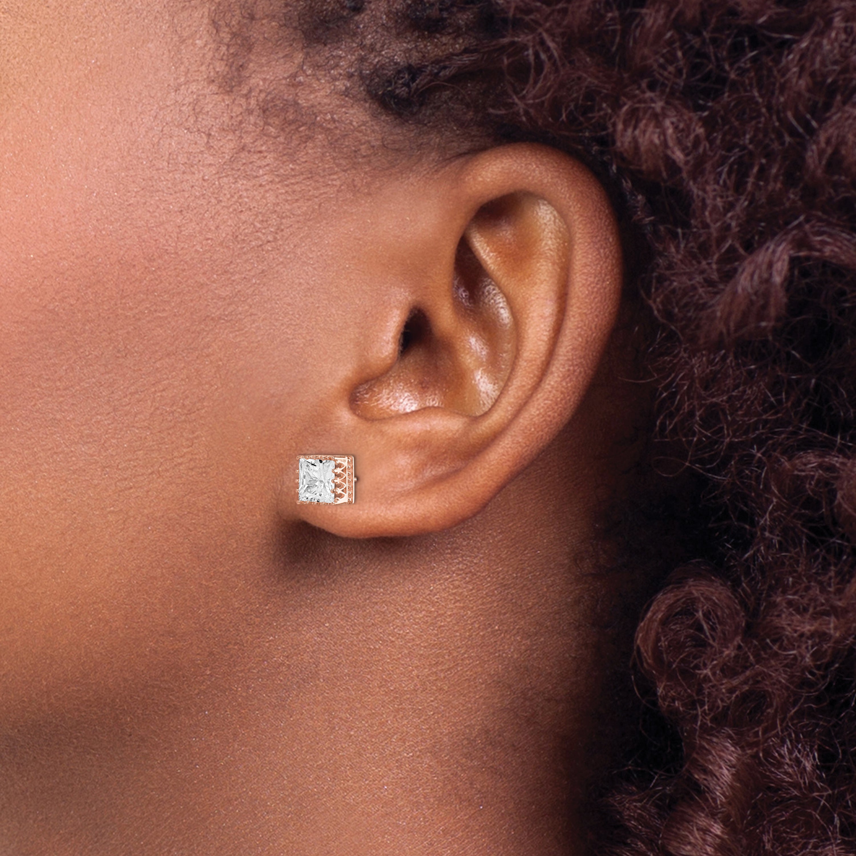 10k Tiara Collection 7mm Rose Gold Polished Square CZ Earrings
