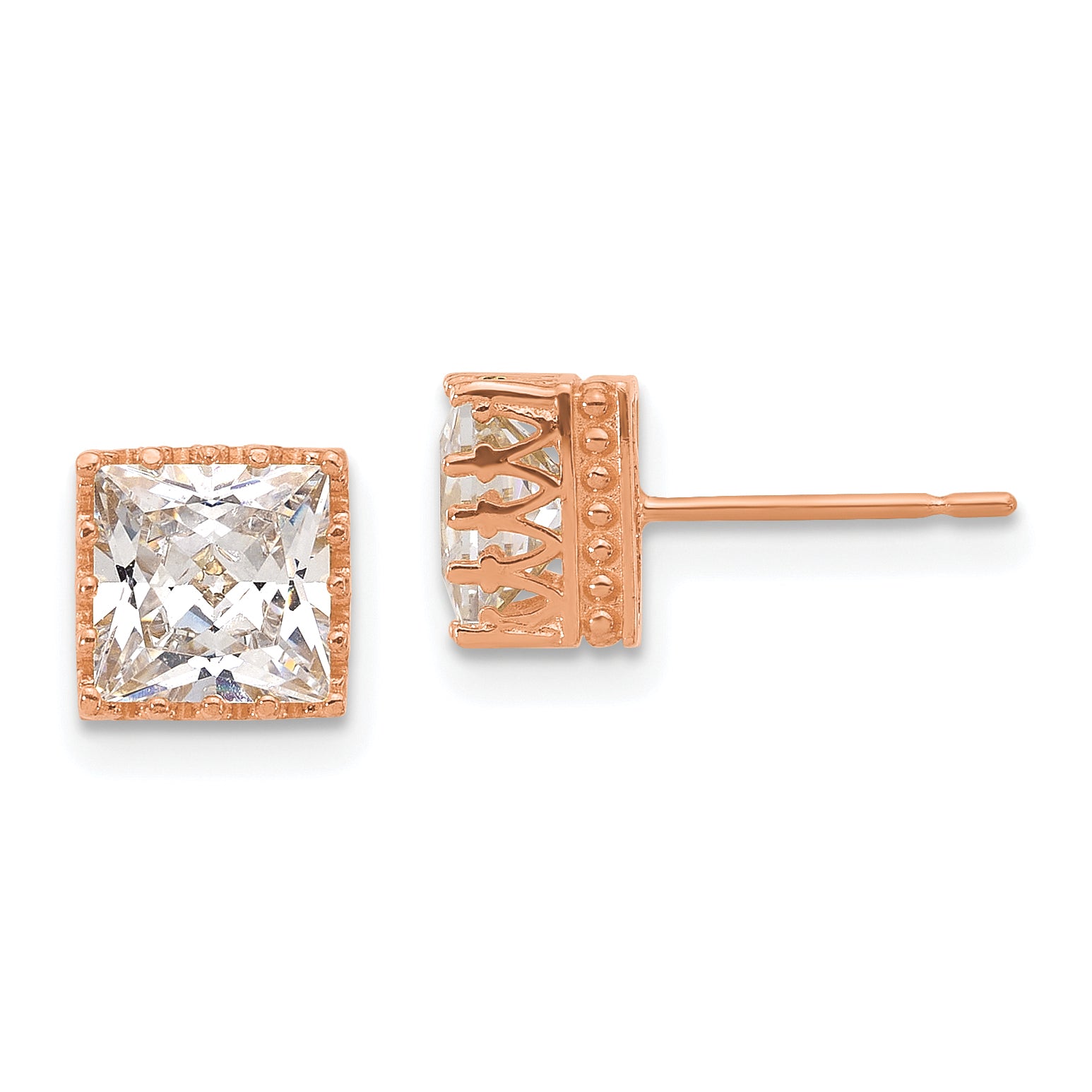 10k Tiara Collection 7mm Rose Gold Polished Square CZ Earrings Main image