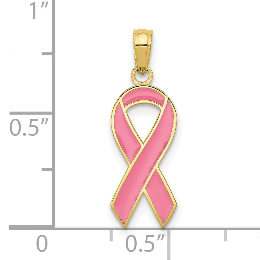 10k Pink Enameled Awareness Ribbon Pendant