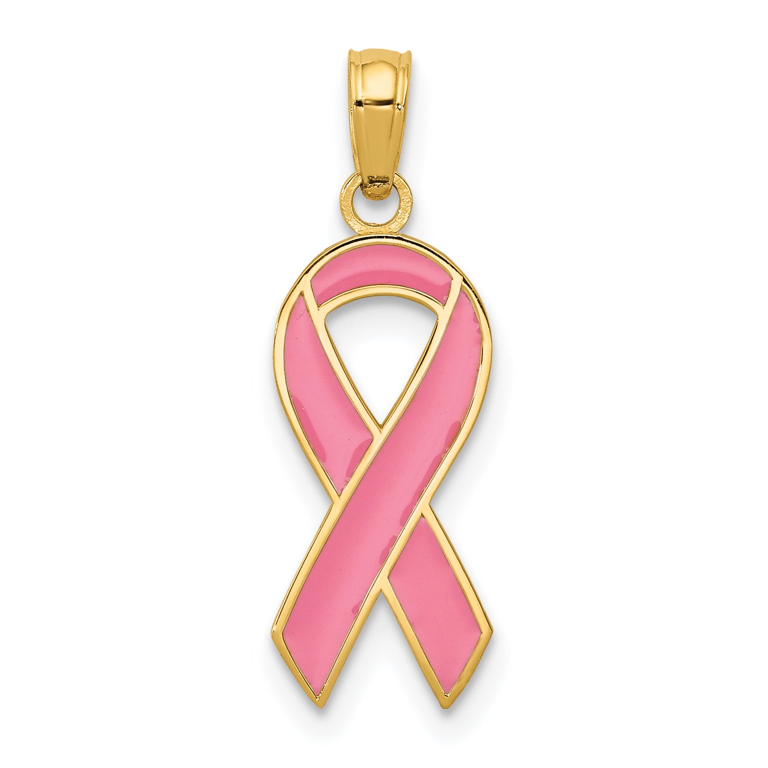 10k Pink Enameled Awareness Ribbon Pendant
