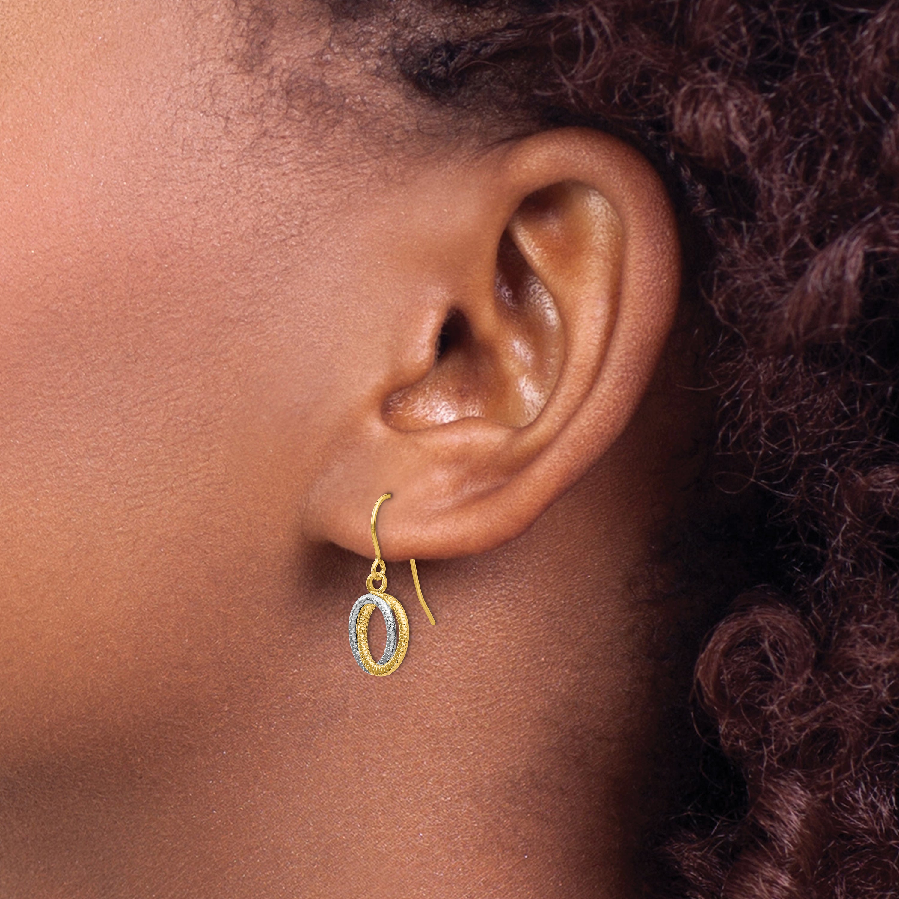 10k Two-tone Textured Fancy Dangle Earrings