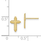10K Yellow Gold Polished Cross Earrings with Textured Finish