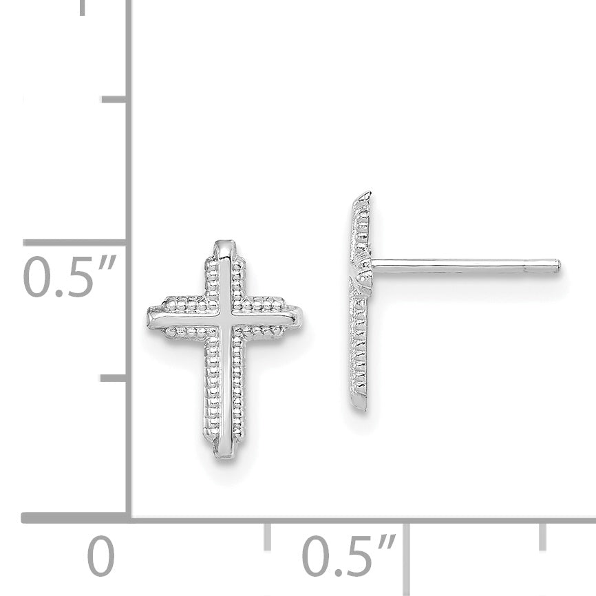 10K White Gold Cross Earrings with Polished Finish for Women