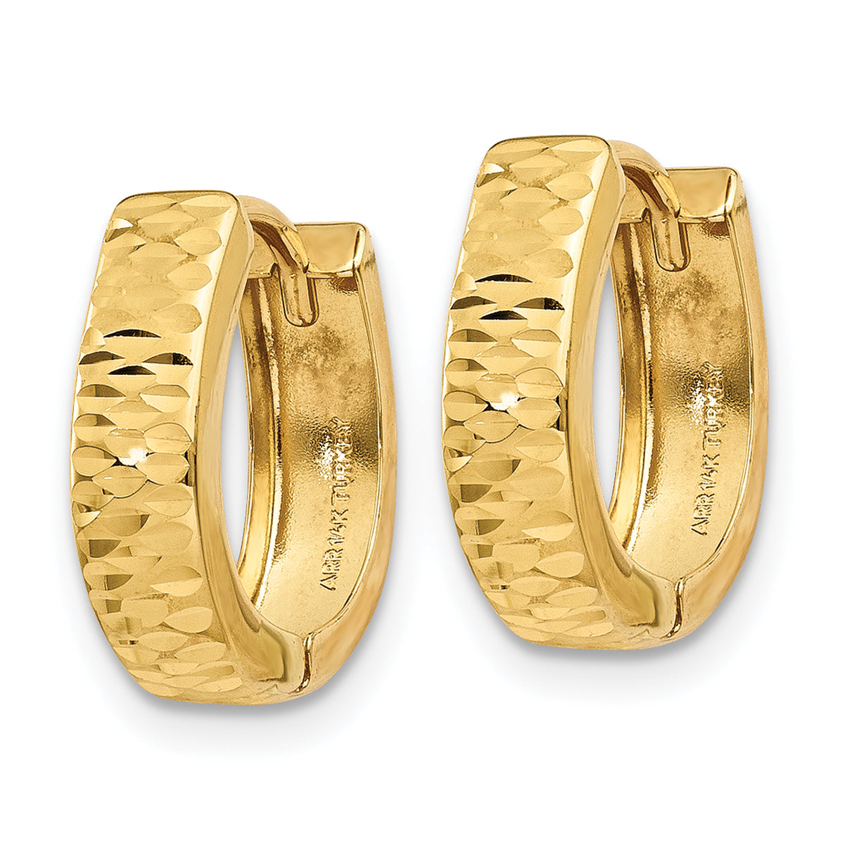 10k Gold Textured and Polished Hinged Hoop Earrings