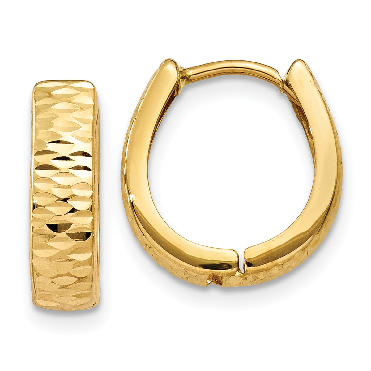 10k Gold Textured and Polished Hinged Hoop Earrings