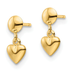 10k Polished Heart Post Dangle Earrings