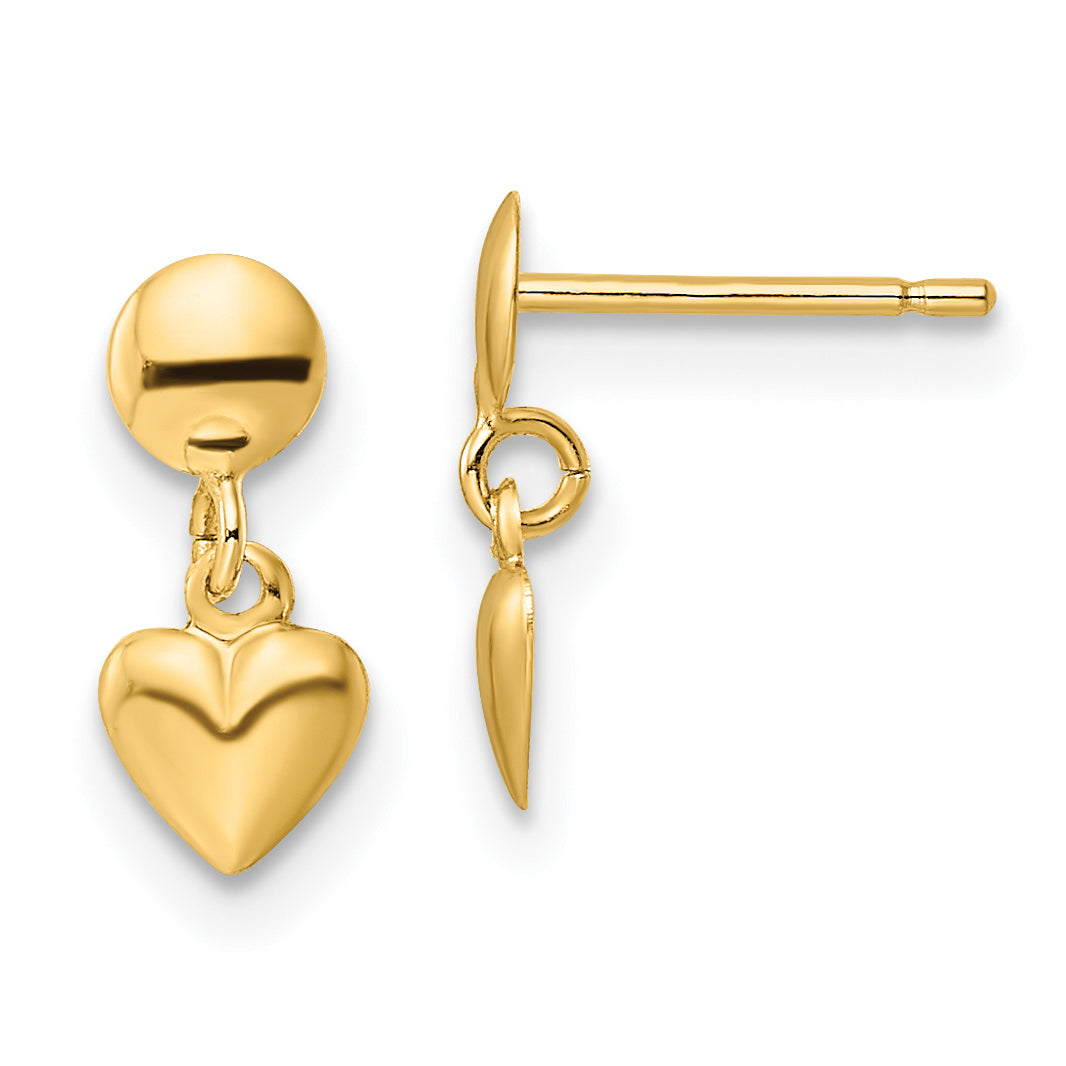 10k Polished Heart Post Dangle Earrings