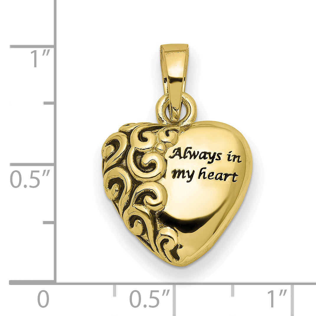 10K Gold Heart Ash Holder Pendant with Polished Finish and Gift Box