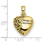 10K Gold Heart Ash Holder Pendant with Polished Finish and Gift Box