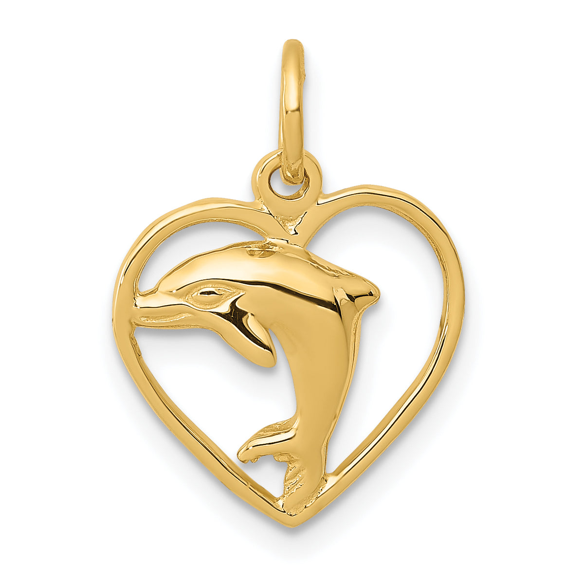 10k Dolphin in Heart Charm