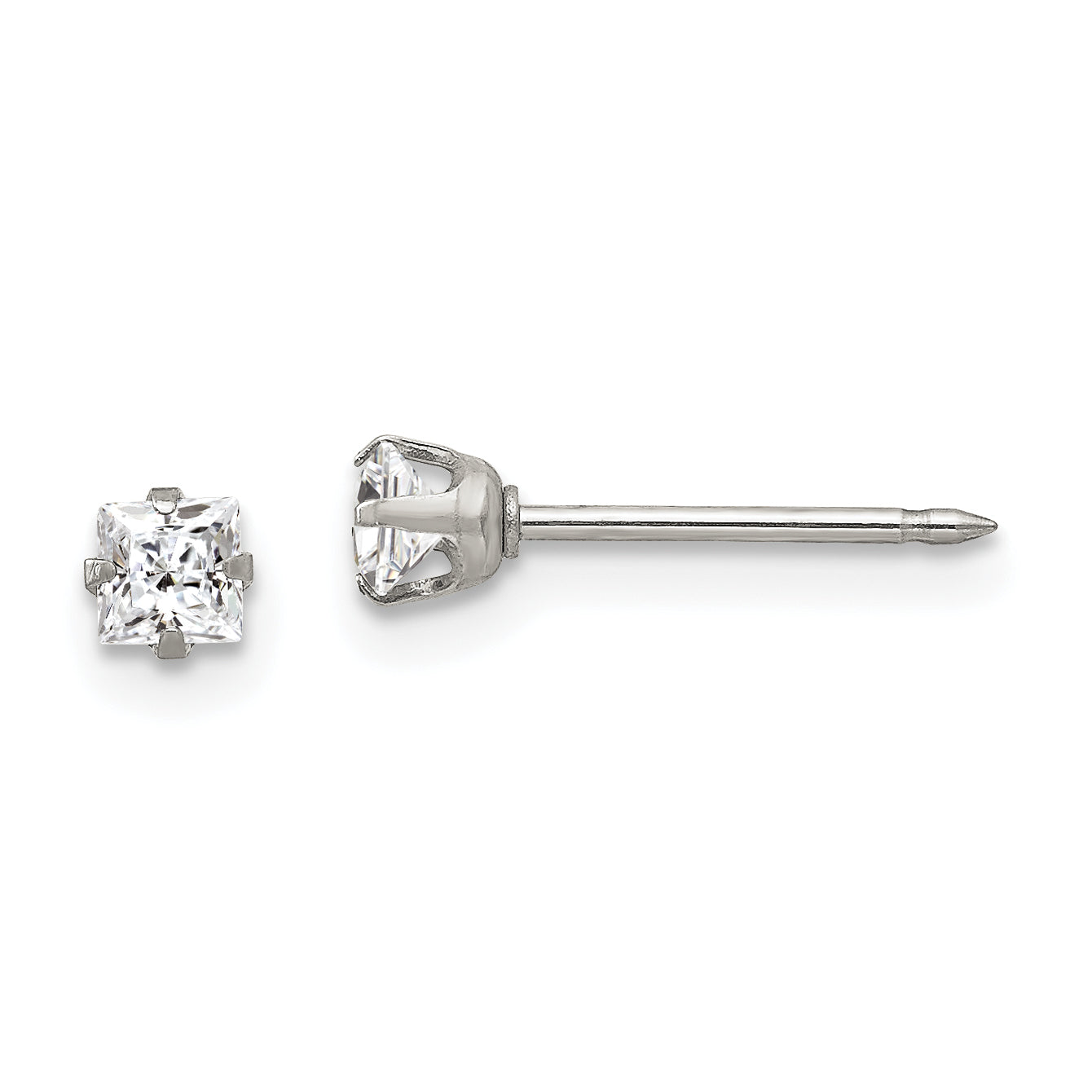 Inverness Stainless Steel 3mm Square CZ Post Earrings Main image