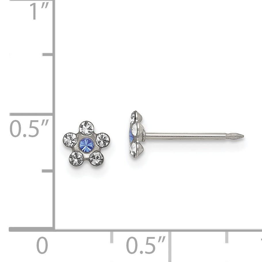Inverness Stainless Steel Clear & Blue Crystal Post Flower Earrings