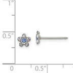 Stainless Steel Crystal Flower Earrings with Blue Accent  Elegant, Solid Design