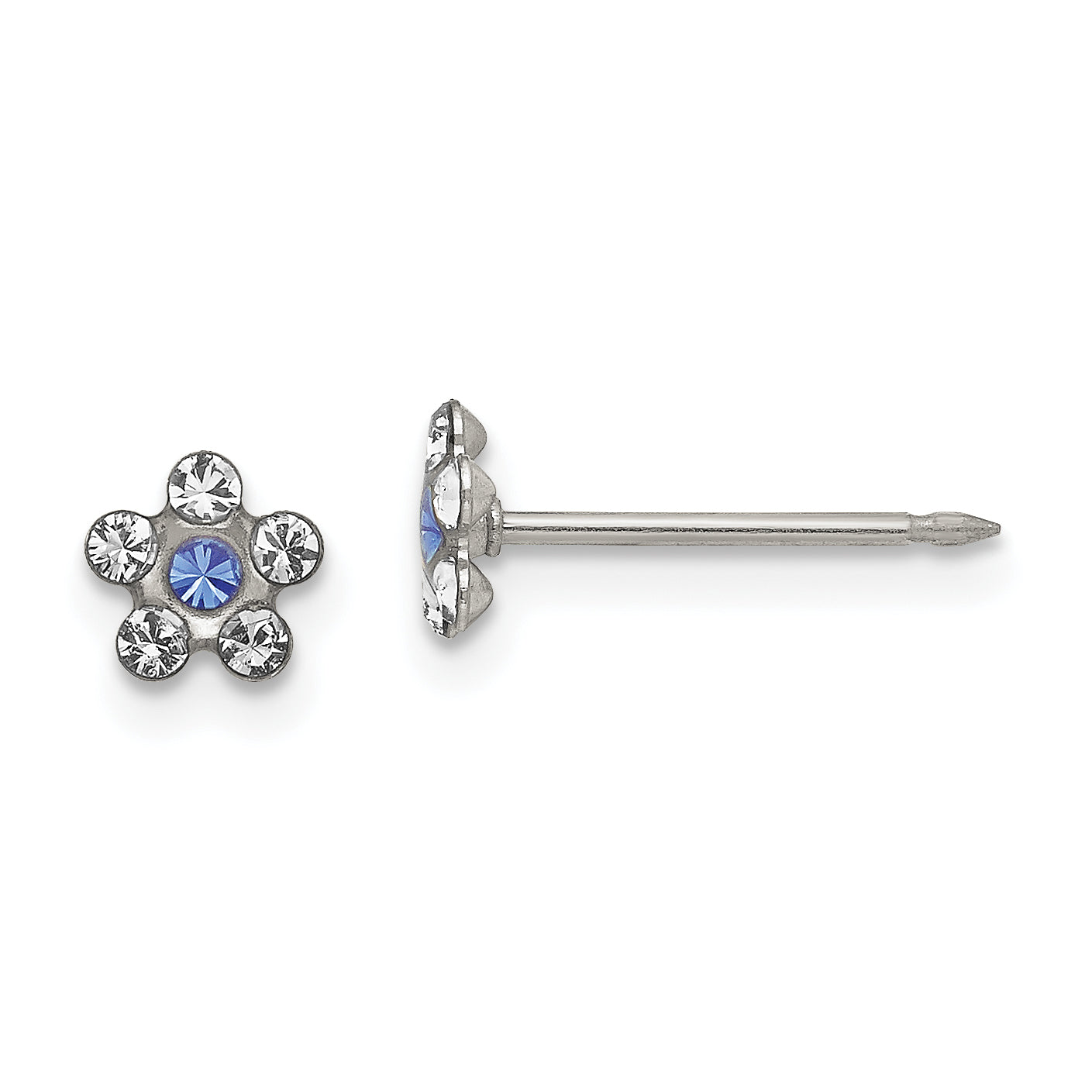 Inverness Stainless Steel Clear & Blue Crystal Post Flower Earrings Main image