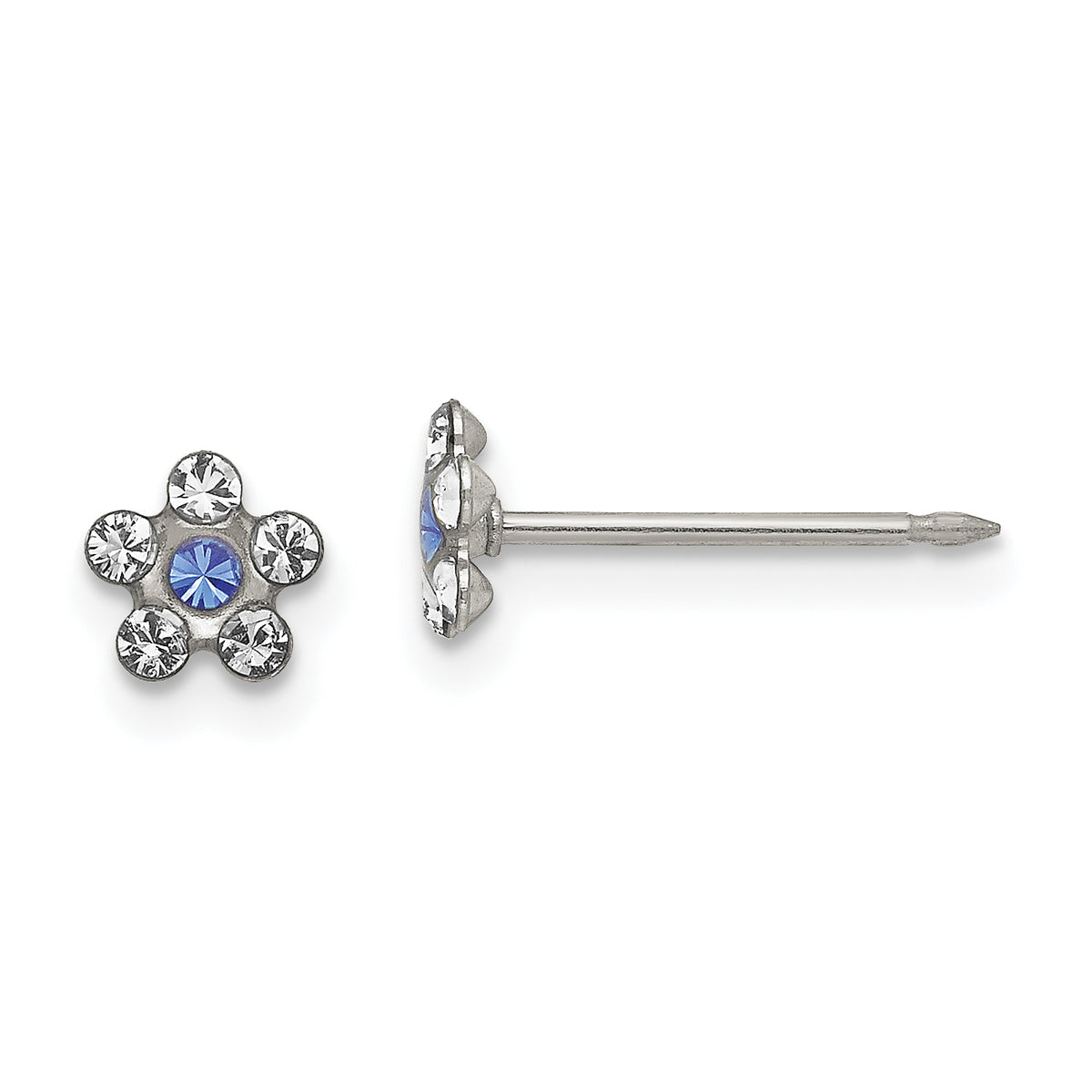 Inverness Stainless Steel Clear & Blue Crystal Post Flower Earrings