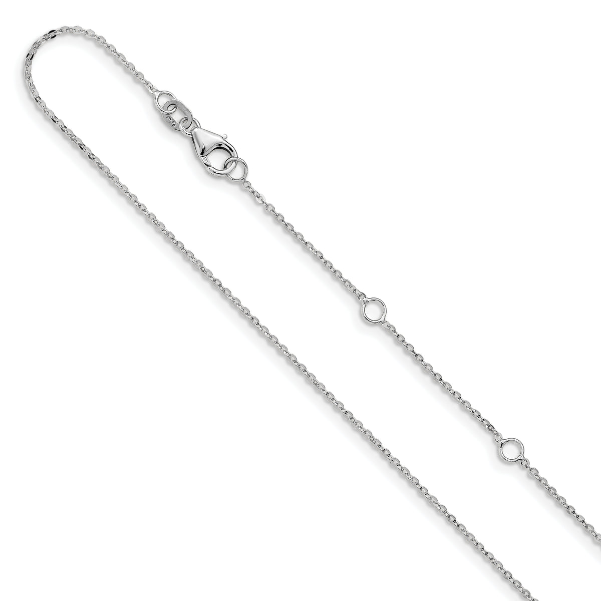 14k White Gold 1.2mm Flat Cable 1in+1in Adjustable Chain