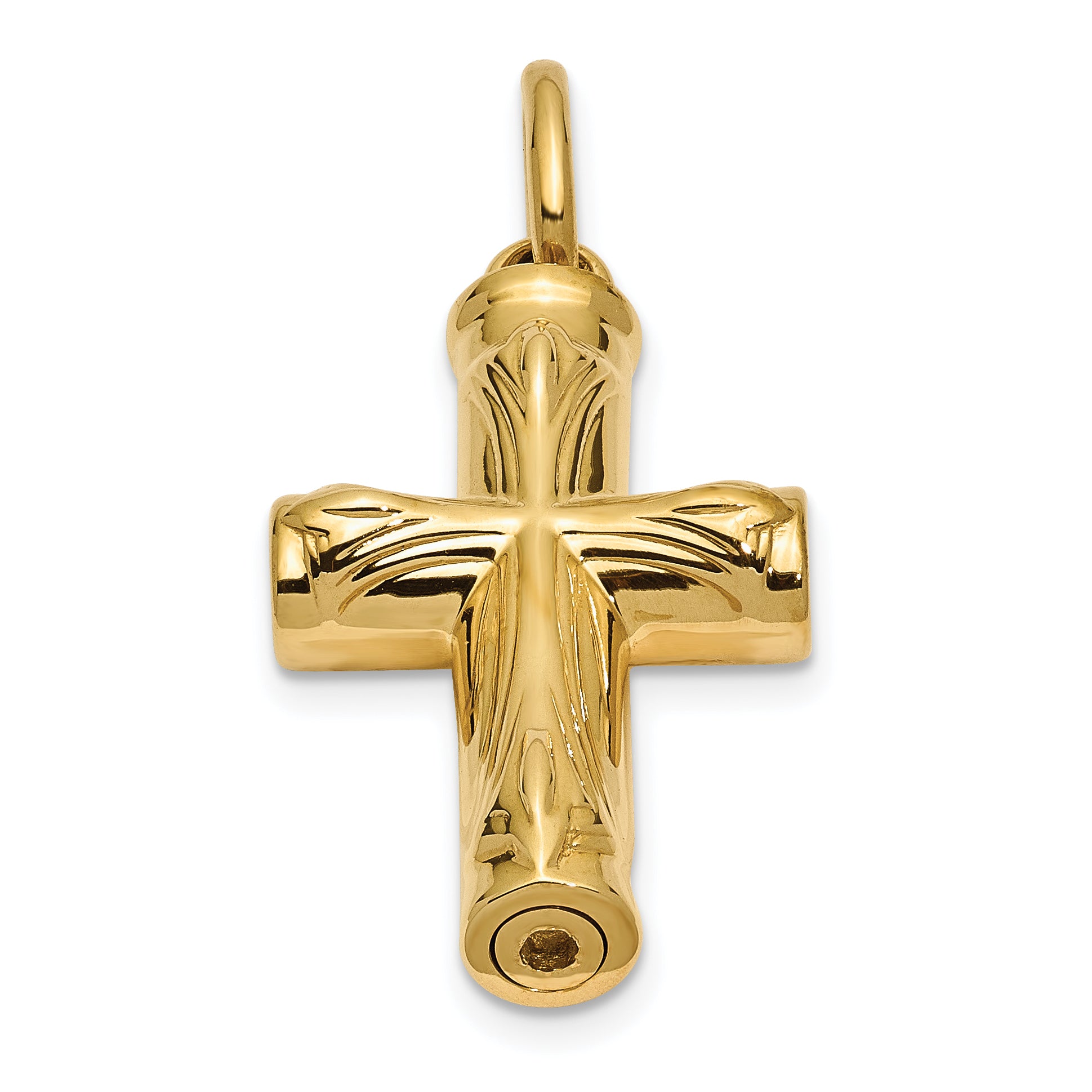 14K Gold Cross Ash Holder Pendant with Polished Finish  Unisex, Gift Ready