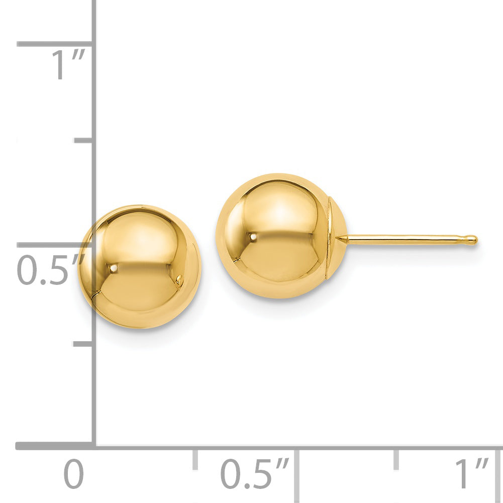 14K Gold Polished 8mm Ball Earrings with Post Back  Elegant & Lightweight Design